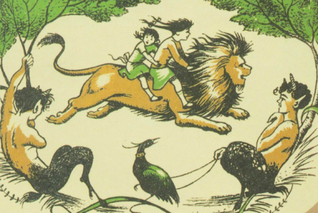 Ilustración de cubierta de 'The Lion, the Witch and the Wardrobe', de C.S. Lewis (1950)